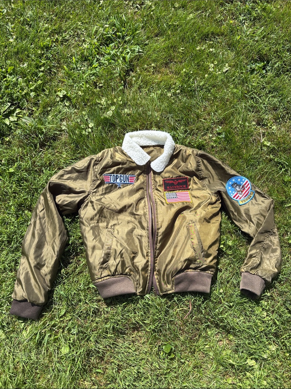 Kids' Top Gun Olive Bomber Jacket with Sherpa Collar Costume